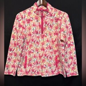 Talbots Jacket Womens Petite Medium Pink Floral Full Zip Casual Pockets